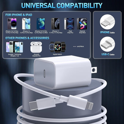 Fast Charger iPhone,iPhone Charger Fast Charging[Apple MFi Certified]3Pack Apple Charger USB C Wall Charging Block 10FT Long USB C to Lightning Cable Cord for iPhone14 Pro Max/13/12 Mini/11/XR/XS/X/SE