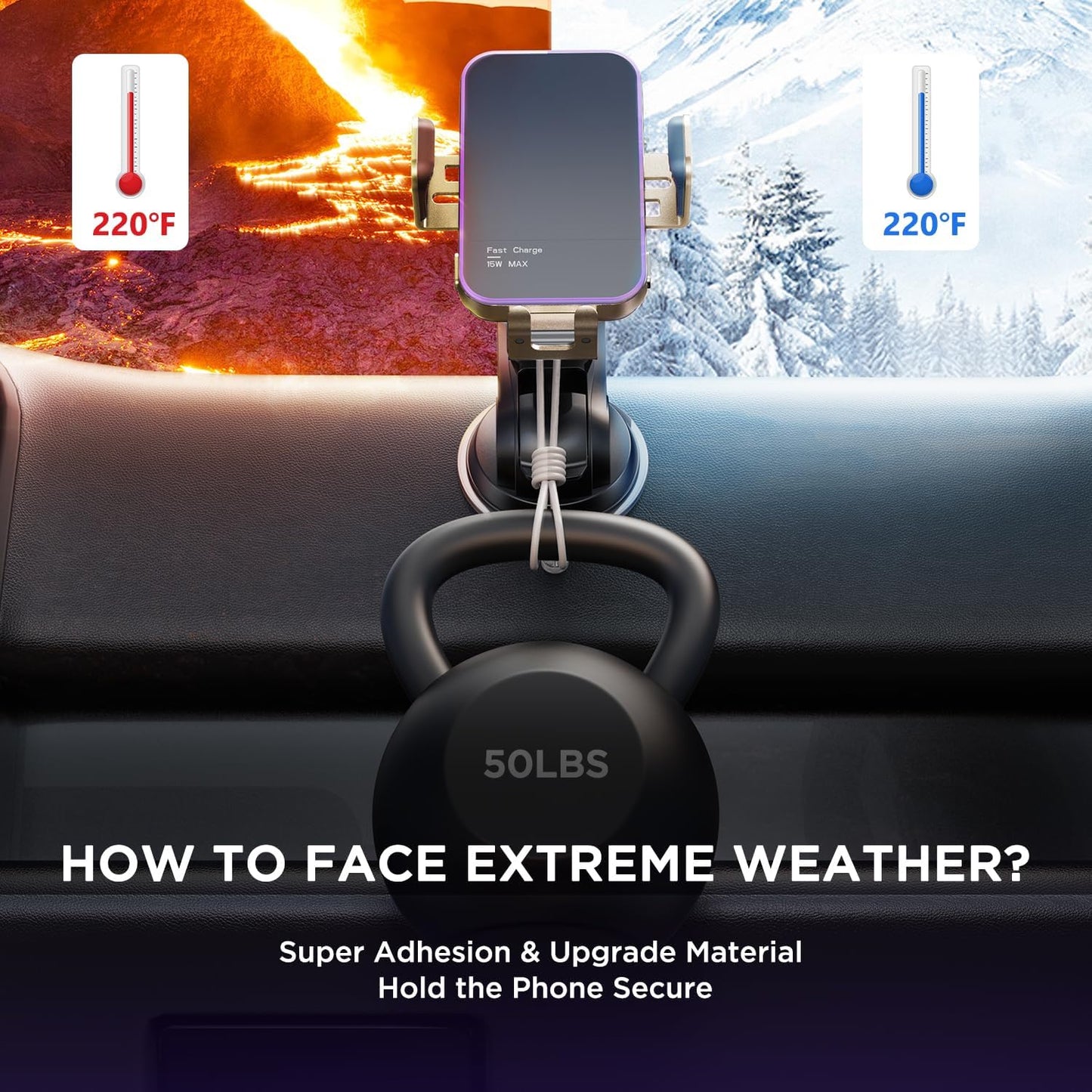 Wireless Car Charger,【7 Colored RGB Backlit】 15W Auto Clamping Phone Holders for Your Car for iPhone 16 15 14 13 12 Mini Pro Max 11 XR XS X, Samsung Galaxy S24 Ultra S23 S22 S21+ Note 20, etc - Gold