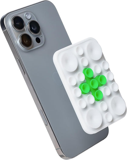 The Clingy Thingy Magnetic Sticky Phone Grip - Removable iPhone Suction Grip for Hands-Free FaceTime - Workouts, Influencers & Content Creator Essentials, Compatible with iPhone 12-16 (White/Green)