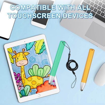 2pcs Kid-Friendly Stylus Pens for Touch Screens, Tablet Stylus Pen with Spring Cord Universal Touch Screen Capacitive Crayon Stylus Green Orange