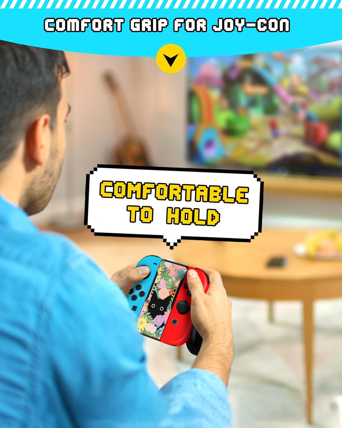 Lotadilo Joy-Con Grip for Nintendo Switch/Switch Oled - JoyCon Comfort Hand Grips Controller for Women Girls Teen Boys Cute Cartoon Design, Cat Flower