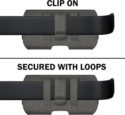 DeBin Case for Galaxy S25 S24 5G S23, S22, S21, S20, S10, S9, A10e, A01, Note 10, Cell Phone Belt Holster Clip Pouch Holder Cover (Fits Samsung with Case on) Pewter