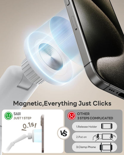 SAIJI Kindle Pillow Stand - Magnetic iPad Stand Compatible with Kindle, Tablet, iPad, iPhone, 360° Tablet Holder for Bed with Ergonomic Pillow and Dual-Jointed Arm, 2 Free Magnetic Sheets (Gray)