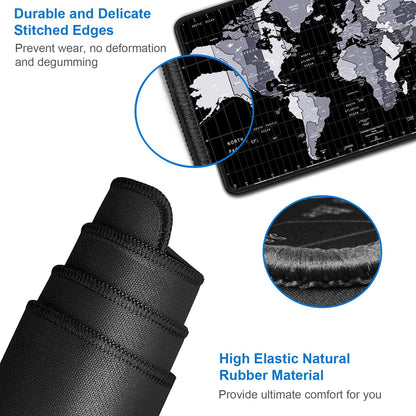 Large Mouse Pad, 31.5x15.7 inch Large Extended Computer Keyboard Mouse Mat, Water Resist Non-Slip Mousepad Rubber Base Long XXL Desk Mouse Pad for Work & Gaming, Office & Home, Grey Map