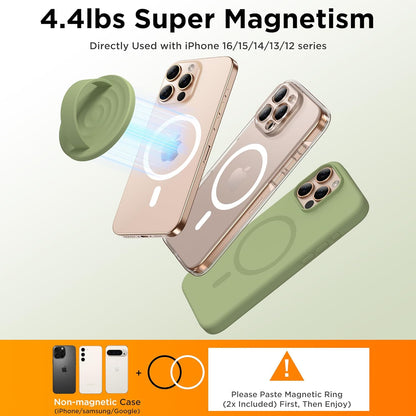 Magnetic Phone Ring Grip Holder, Silicone Finger Loop Grip, Compatible with MasSafe, Back of Phone for iPhone Pro Max/Plus/16/15/15/14/13/12 Series, Tea Green