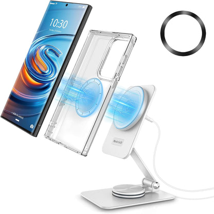 Compatible with MagSafe Charger, 15W MagSafe Charger Stand, 360°Rotation Base Adjustable Foldable Wireless Charger for Samsung Galaxy S25 Ultra/Z Fold7/Flip7/iPhone 16/Pixel 10 Pro/Pixel 10 Pro Fold