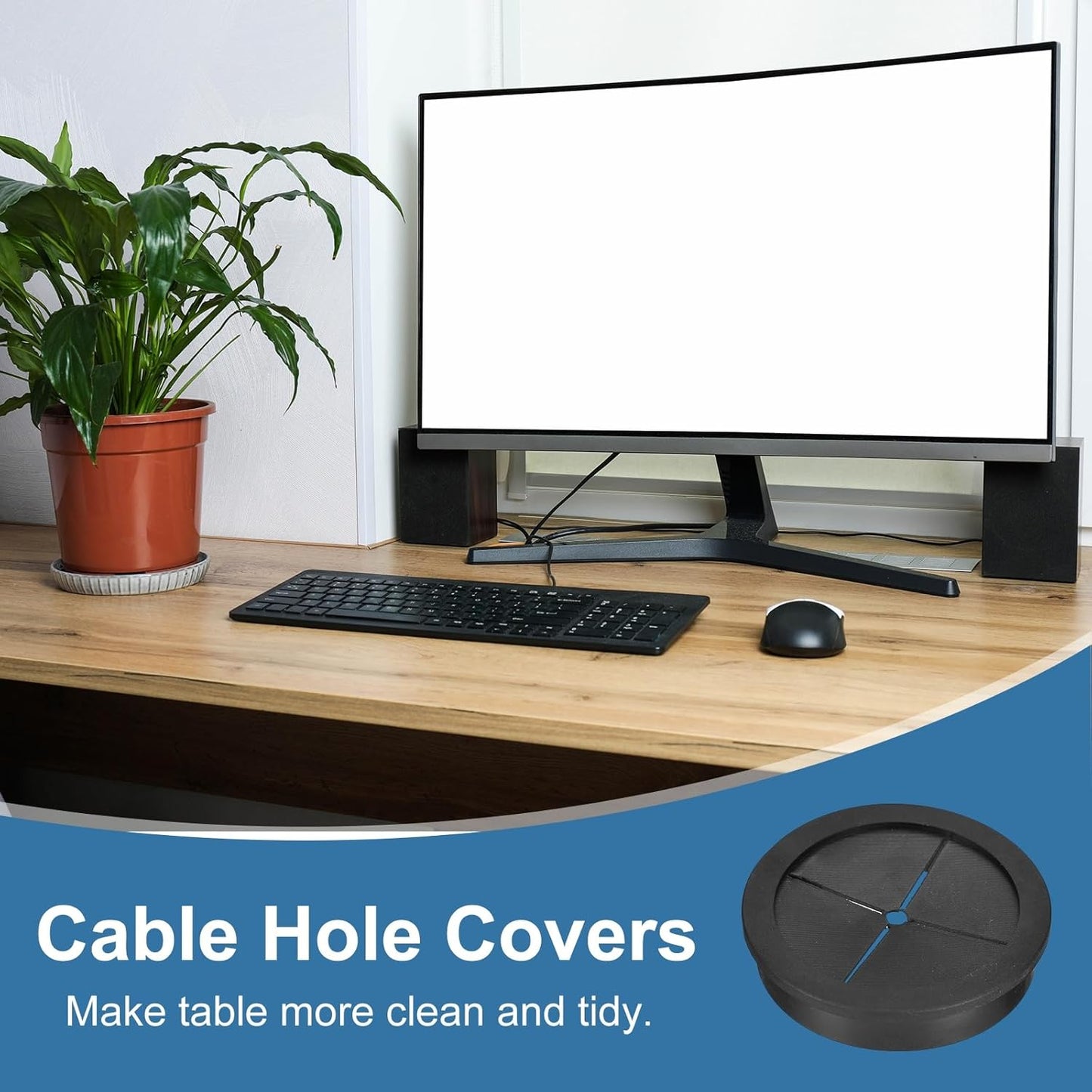 uxcell 4Pcs Cable Cord Grommet, 2-3/8"(60mm) Rubber Desk Grommets Wire Pass Through Hole Cover with Marked Cable Ties for Home Office Cable Wire Protection, Black