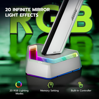 ARES WING RGB Single Monitor Arm Desk Mount for 17-45 inches Flat and Curved Monitors, Holds 35.2 lbs Heavy Duty, Adjustable Ultrawide Monitor Arm with Clamp & Grommet Base, 75/100 VESA Mount, White