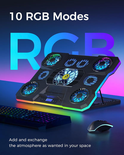 ChillCore Laptop Cooling Pad, RGB Lights Laptop Cooler 9 Fans for 15.6-19.3 Inch Laptops, Gaming Laptop Fan Cooling Pad with 8 Height Stands, 2 USB Ports - A21 Blue