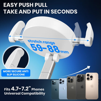 Upgraded 360° Adjustable Vacuum Magnetic Phone Holder, Vacuum Magnetic Suction Phone Mount with Clamp Foldable Phone Holder for Car/Gym/Mirror/Smooth Surface, Suitable with All Smartphones (White)