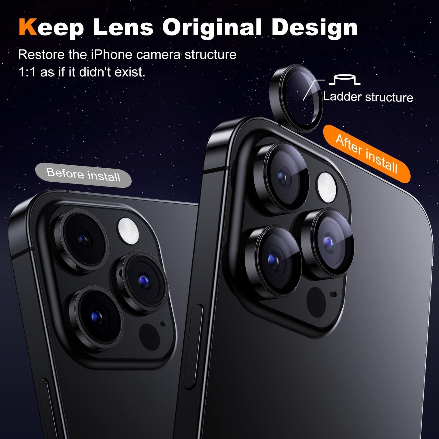 Hoerrye for iPhone 15 Pro Max/iPhone 15 Pro Camera Lens Protector [3+1] [Keep Lens Original Design] 9H Tempered Glass Camera Cover Screen Protector,Black Titanium