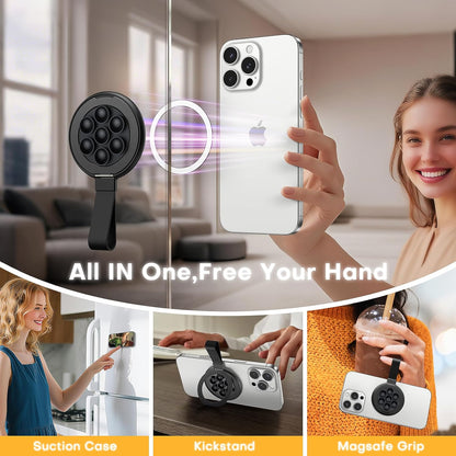 TAURI for Magsafe Suction Phone Grip - Universal Magnetic Suction Grip, 360° Rotating Hands-Free Holder, Silicone Suction Grip for iPhone 16 Pro Max/15/Android/S25,Black