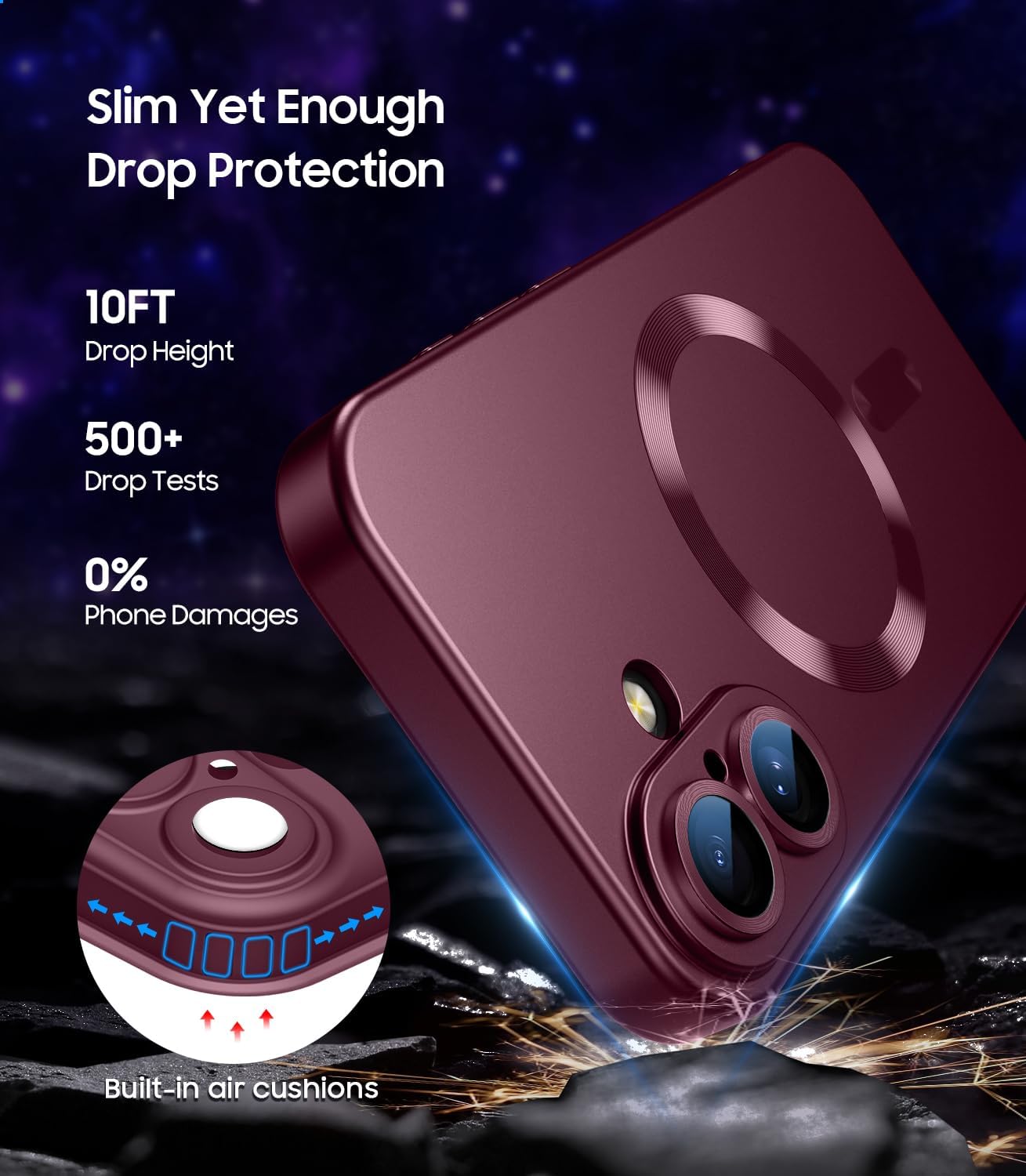 Magnetic for iPhone 16 Plus Case [Compatible with MagSafe][Built-in Camera Lens Protector] Slim Soft Silicone Bumper Shockproof Metallic Luster Phone Case (Burgundy)