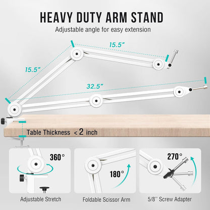 FIFINE Podcast XLR/USB Microphone Kit, Studio Dynamic Vocal Mic for Recording, Streaming, Voice-Over, PC Microphone with Boom Arm with Mute, Headphone Monitoring, Metal-AmpliTank K688T White