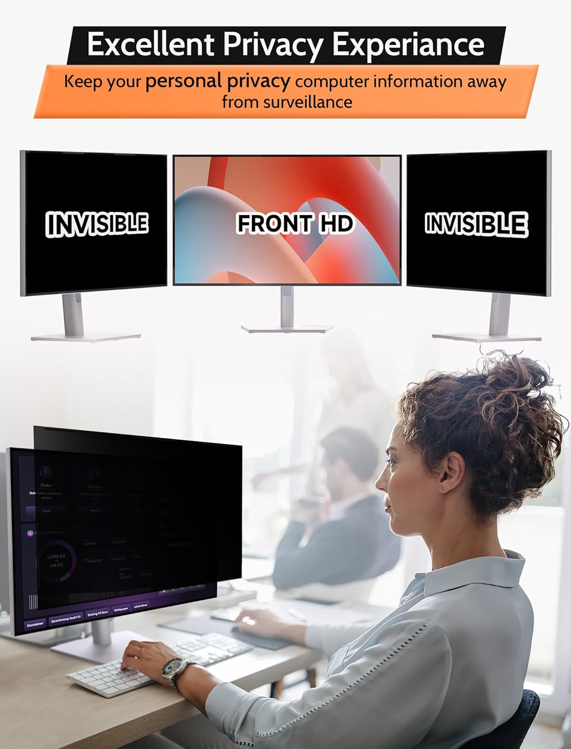 [2 Pack] 24 Inch 16:9 Magnetic Privacy Screen for Monitor Anti-Glare, Blue Light Filter, Anti-Spy Reusable Removable Privacy Filter for 16:9 Widescreen Desktop Display