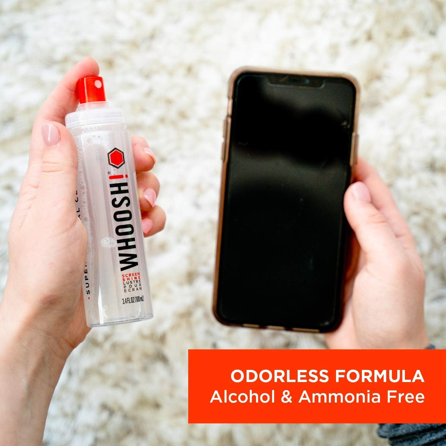 WHOOSH! Screen Shine Go XL - 3.4 fl oz with Microfiber Cloth - Powerful Streak-Free Screen Cleaner Spray and Wipe for MacBook, Laptop, Car, Eyeglasses & Phone - Sleek Bottle for Home, Work or Travel