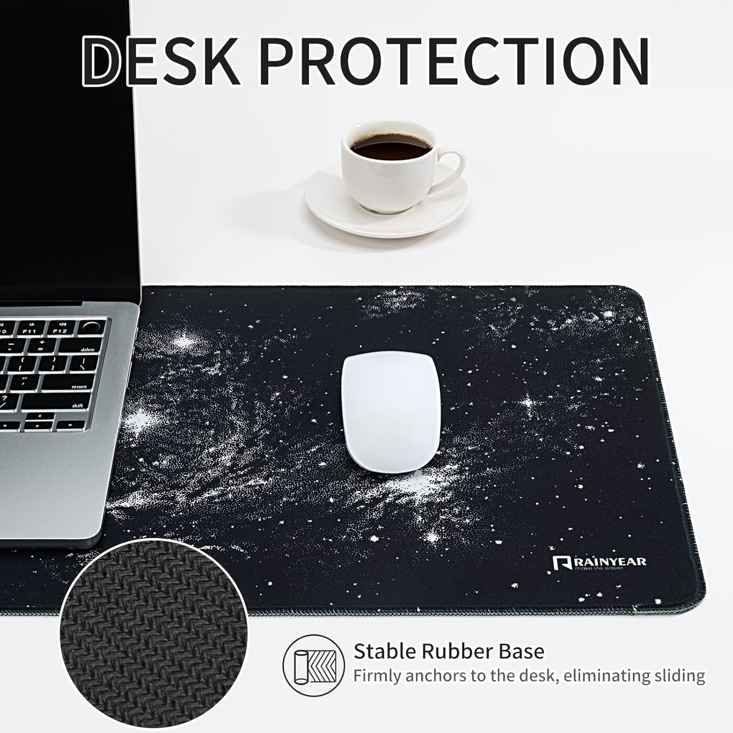RAINYEAR Large Gaming Mouse Pad(31.5 x 11.8 Inch), Computer Mousepad with Anti-Slip Rubber Base, Smooth Large Keyboard Mouse Pad Mat for Gamer, Office, Home, Black Universe