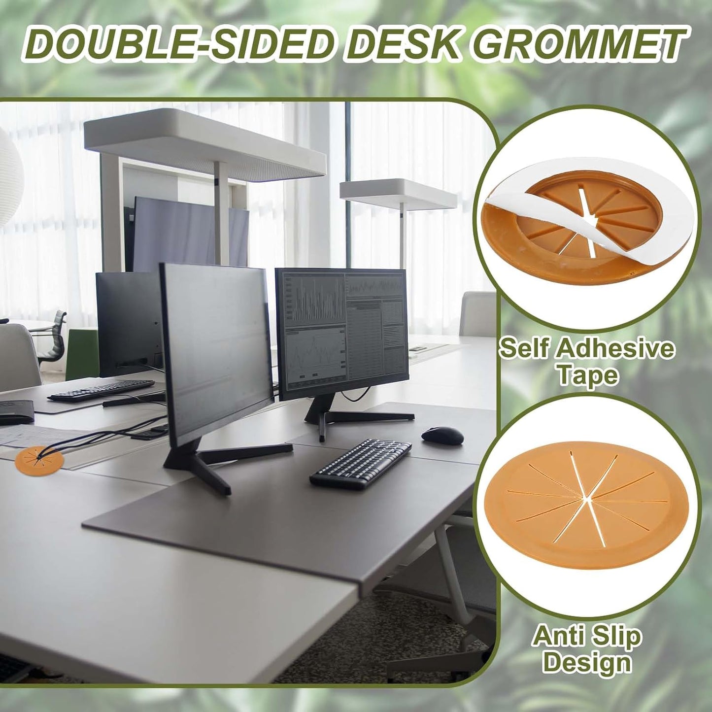 PATIKIL Desk Grommet 3-3/16", 4 Pcs Round Cable Grommet Cord Hole Cover with Adhesive Tape Flexible Table Wire Organizer for Office Home Table Countertop, Light Brown