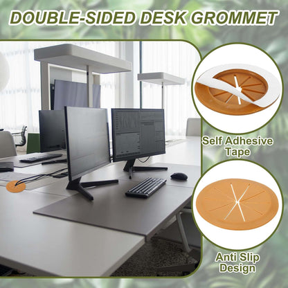 PATIKIL Desk Grommet 3-3/16", 4 Pcs Round Cable Grommet Cord Hole Cover with Adhesive Tape Flexible Table Wire Organizer for Office Home Table Countertop, Light Brown