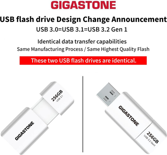 GIGASTONE 256GB Flash Drive (5 Pack) Z60 USB 3.2 Gen 1, 120MB/s Ultra Fast, Retractable Capless Slider Design, Data Storage, Backup for PC/Mac/TV/Car Audio, USB 2.0/3.0/3.1 Compatible