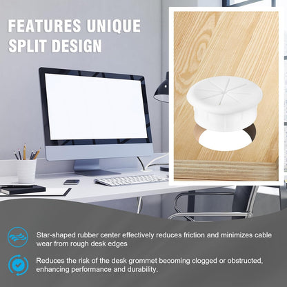 2" White Desk Grommet, JTemgle Flexible Cable Grommet Rubber Cable Hole Cover Wire Organizer Caps Desktop Cord Management for Home Office TV Stands Tabletops, 5 Pieces