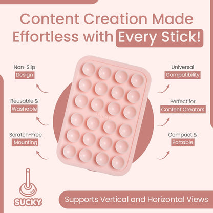 SUCKY Silicone Suction Phone Case Adhesive Octo Cup Buddy Mount - Anti-Slip Holder, Hands-Free Phone Accessory for iPhone and Android - Sticky Grip for Selfies, Videos - Chalk Pink