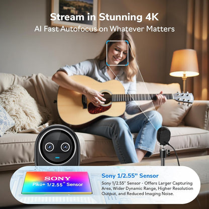 EMEET Piko+ Webcam 4K, World’s 1st Dual-Camera AI-Powered 4K Camera, 1/2.55'' Sony Sensor, 3 Mics&3 Sound Modes, Panda Magnetic Privacy Cover, USB C-C&C-A, Ideal for Livestreamers and Content Creators