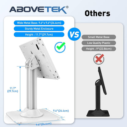 AboveTEK Anti-Theft iPad Kiosk Stand – POS iPad Security Stand & Locking Tablet Stand – Heavy Duty Base, 360° Swivel, 75° Tilt Bracket – Retail Business for iPad/iPad Air/iPad Pro (White)