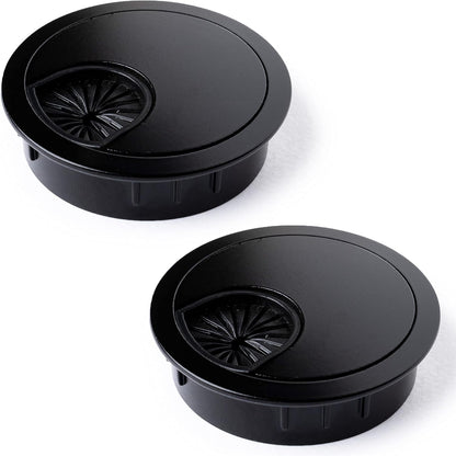MAHDPRO Metal Desk Grommet 2 Inch (50 mm) Pack of 2-Flat Black Zinc Alloy Metallic Desk Cord Hole Cover to Arrange Cables & Wires Through Computer Table/Countertops