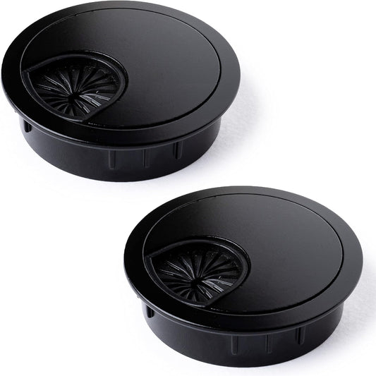 MAHDPRO Metal Desk Grommet 2 Inch (50 mm) Pack of 2-Flat Black Zinc Alloy Metallic Desk Cord Hole Cover to Arrange Cables & Wires Through Computer Table/Countertops
