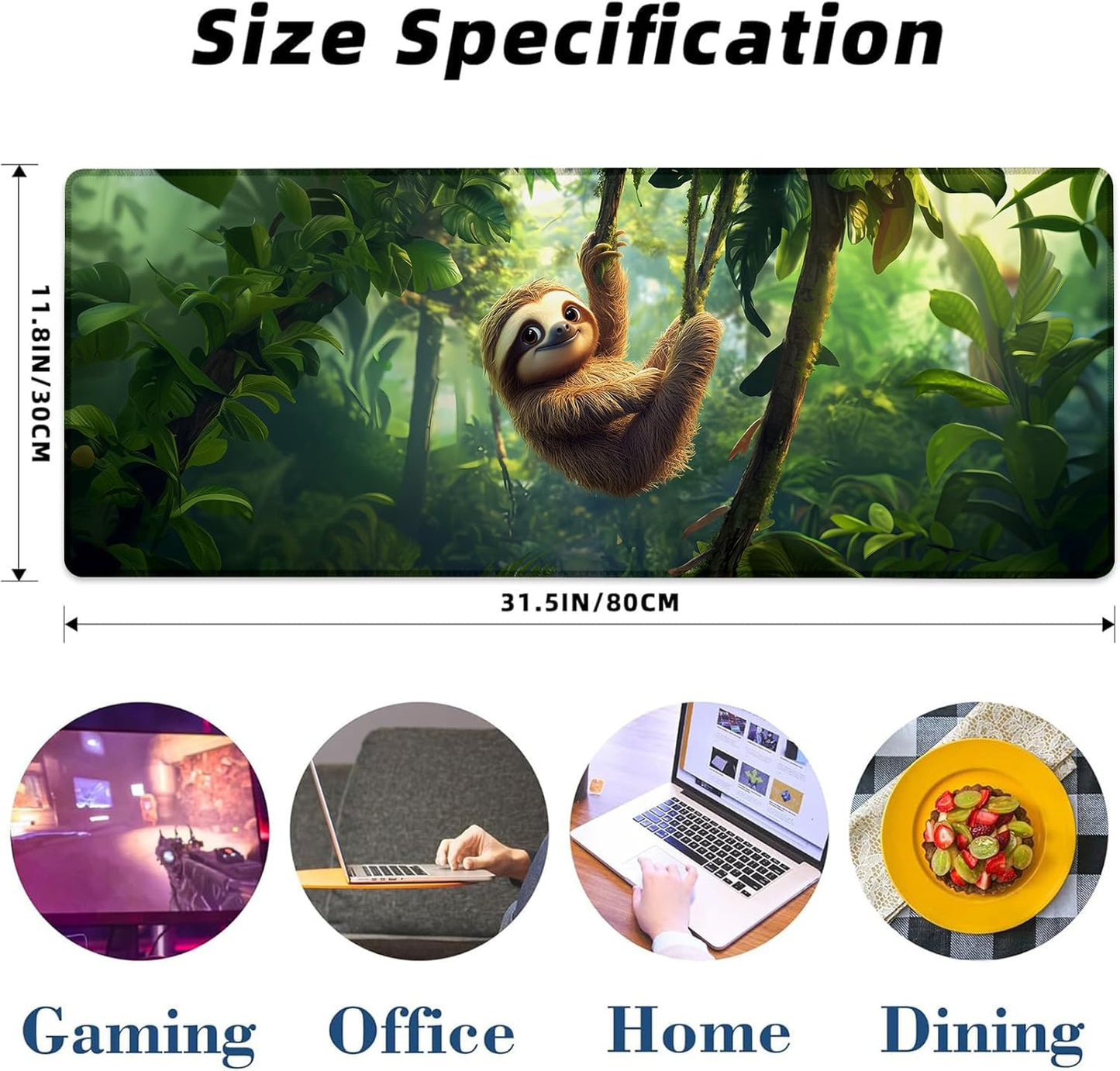 Sloth Gaming Mouse Pad Extended Desk Computer Keyboard Laptop Mouse Pads for Gaming Home Office Work, Large Long Desk Mat Mousepad with Non-Slip Rubber Base 31.5×11.8inch(16)