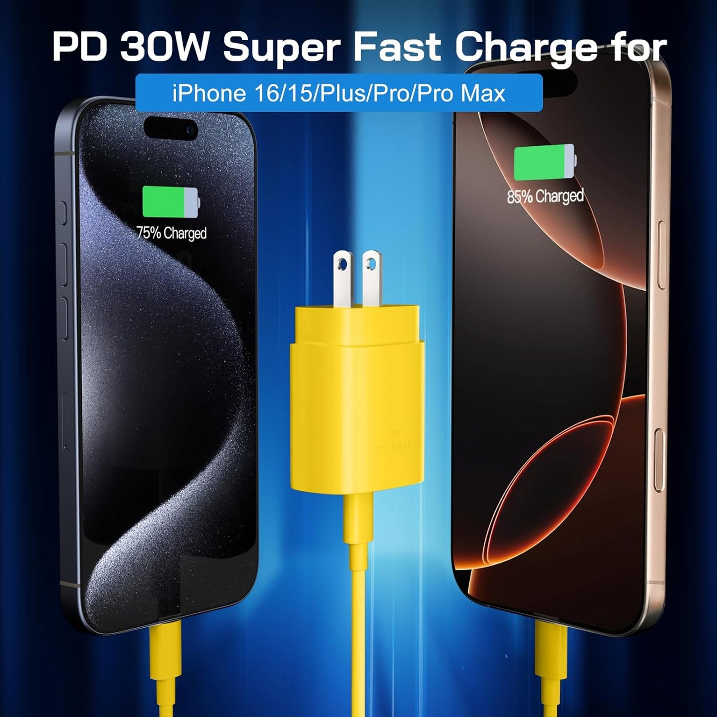 30W USB C i Phone 16 15 Charger Fast Charging, 2PACK Wall Charger for iPhone 16 15 Pro Max Charger Cord 10FT Fast Type C Charger Block for iPhone 16/16 Pro/15 Plus/15 Pro/15 Pro Max, iPad Pro, Yellow