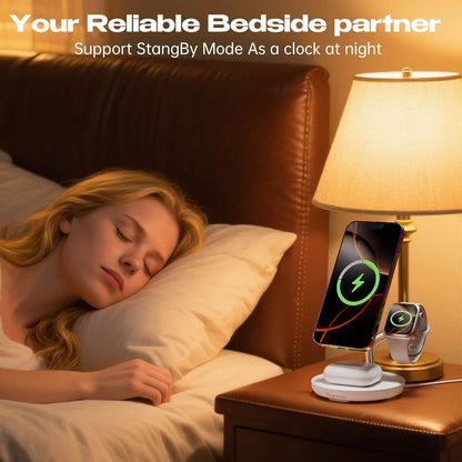 3 in 1 Wireless Charging Station for Multiple Devices Apple Magsafe Charger Stand, Fast Magnetic Mag-Safe Wireless Charger Dock for iPhone 16 15 14 13 12 Series Watch Airpods NigntStand Charging Dock