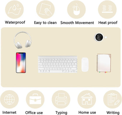 PU Leather Desk Pad Protector Gaming Mouse Pad Non Slip Desk Mat for Keyboard and Mouse Waterproof Desk Writing Pad for Office and Home Desk Accessories(Beige, 47.2 * 17.7)
