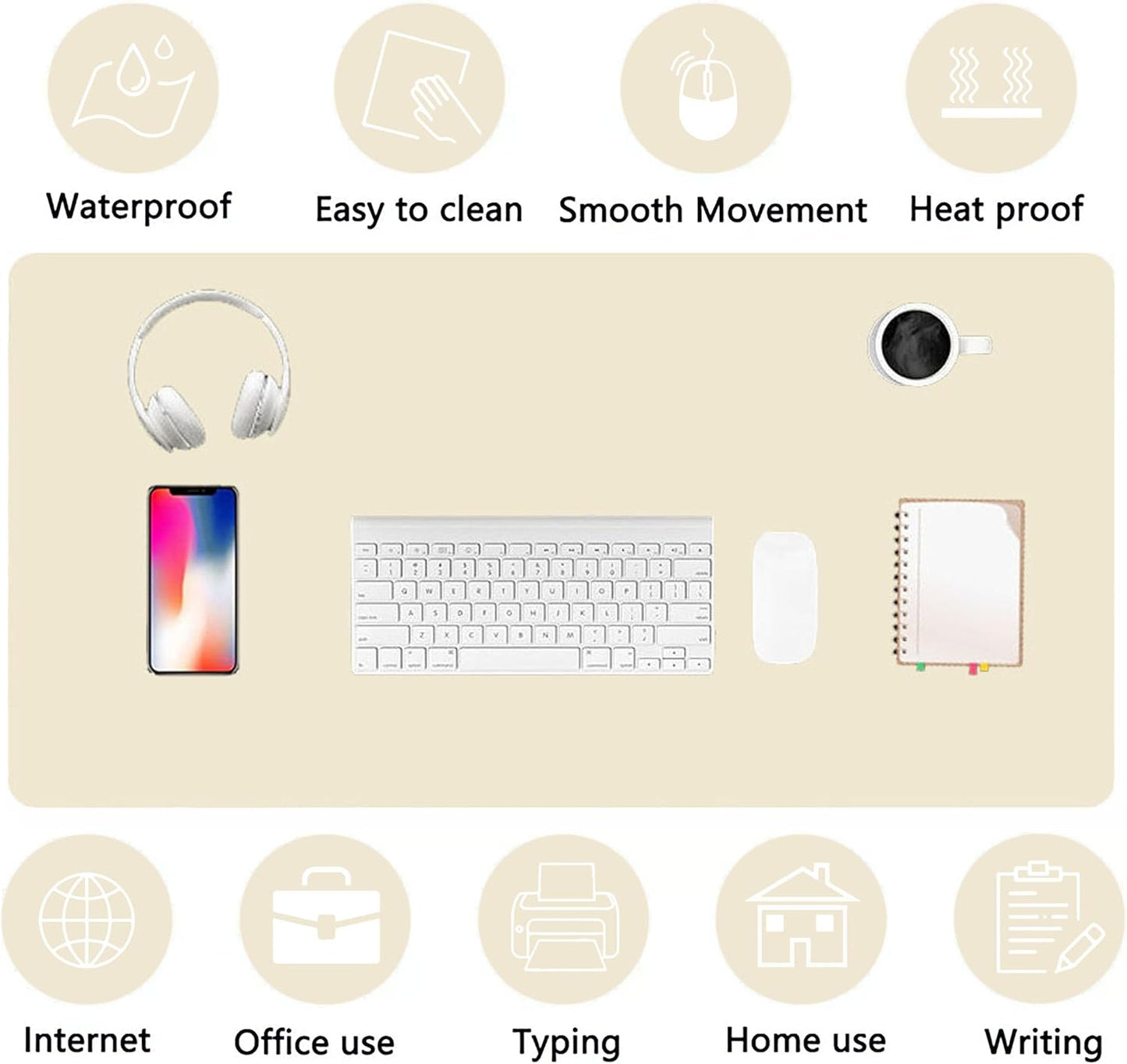 PU Leather Desk Pad Protector Gaming Mouse Pad Non Slip Desk Mat for Keyboard and Mouse Waterproof Desk Writing Pad for Office and Home Desk Accessories(Beige, 31.5 * 15.7)