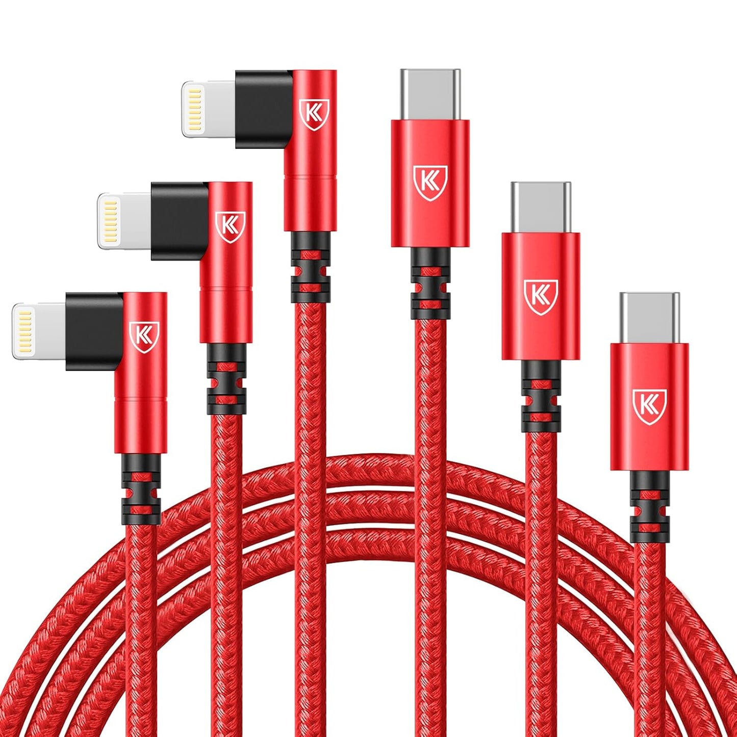 USB C to Lightning Cable 6FT, 90 Degree iPhone Charger Cables [Apple MFi Certified] 3Pack Fast Charging Cord Nylon Braided USB C Lightning Cable Compatible with iPhone 14/13/12/11/Pro Max/Plus/8/7-Red