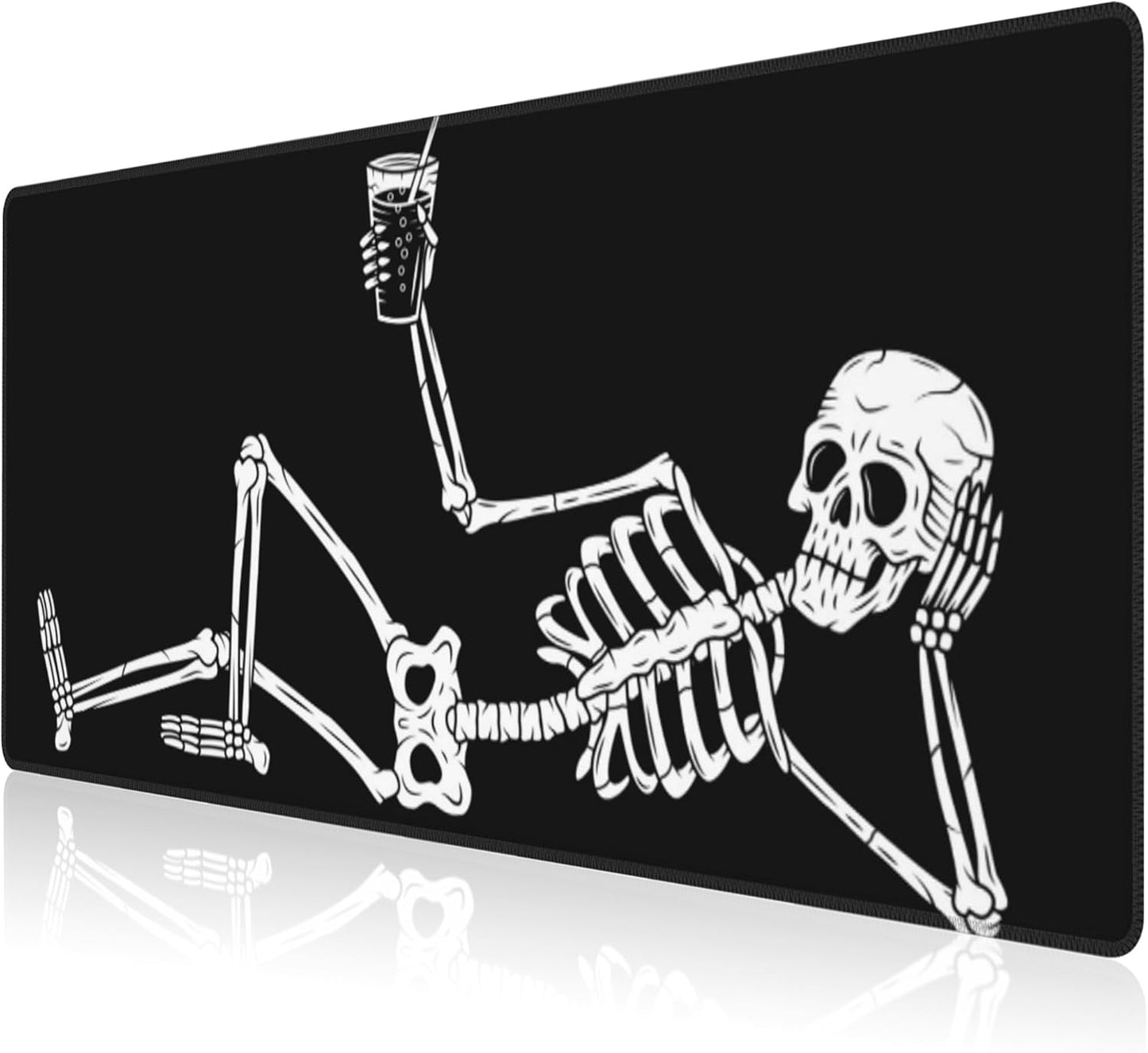 Mouse Pad, Large Skeleton with Cocktail Desk Mat, Extended Non-Slip Gaming Keyboard Mousepad Desk Pad, Thick Stitched Edges Waterproof Mouse Mat 31.5"x15.7" (Human Skeleton)