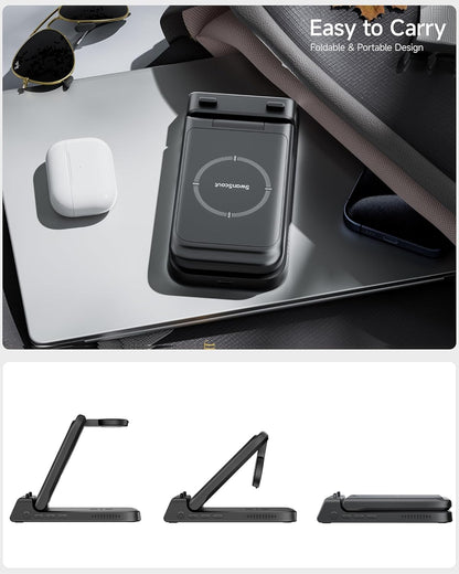Charging Station for iPhone, SwanScout 703A, Wireless Charger for iPhone 16/15/14/13/12/11 Series, for Apple Watch 10/Ultra 2/9/8/7/6/5/SE 2, for Airpods Pro 2/4, Travel Foldable and Portable