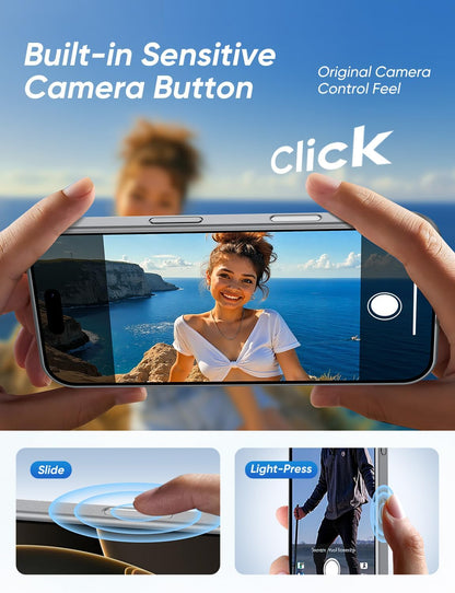 MAGIC JOHN 360° Rotatable Magnetic Invisible Stand for iPhone 16 Pro Case [Camera Control Button] [Compatible with MagSafe] 16FT Shockproof for iPhone 16 Pro Case with Kickstand, Gray