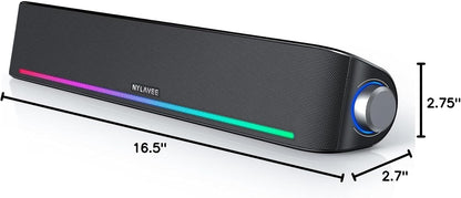 Computer Speakers, Hi-Fi Sound Quality Computer Sound Bar, Bluetooth 5.0 & 3.5mm Wired PC Speakers with 4 Dynamic Lighting Modes, USB Powered Speakers for PC, Desktop, Laptops, Phones, Monitors, Xbox