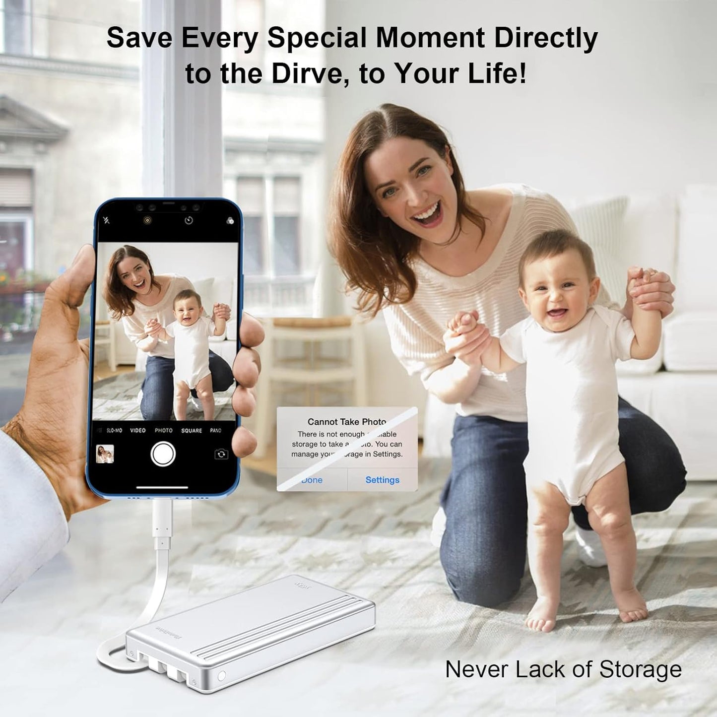 ySky MFi Certified 2TB External Hard Drive for iPhone iPad MacBook Computer,Portable Photo Stick USB Flash Drive Storage Device to Backup Photo| Video | Music| File 【One-Touch Backup】