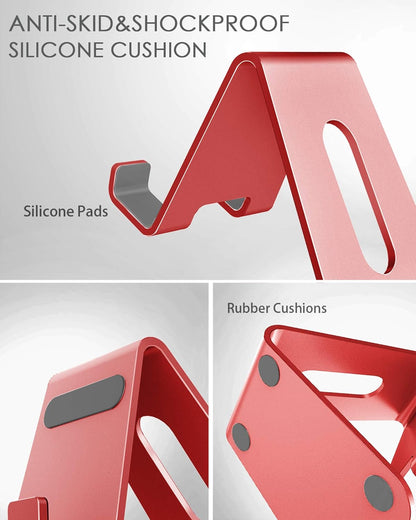 CreaDream Cell Phone Stand, Cradle, Holder,Aluminum Desktop Stand Compatible with Switch, All Smart Phone, iPhone 11 Pro Xs Max Xr X Se 8 7 6 6s Plus SE 5 5s (Red)