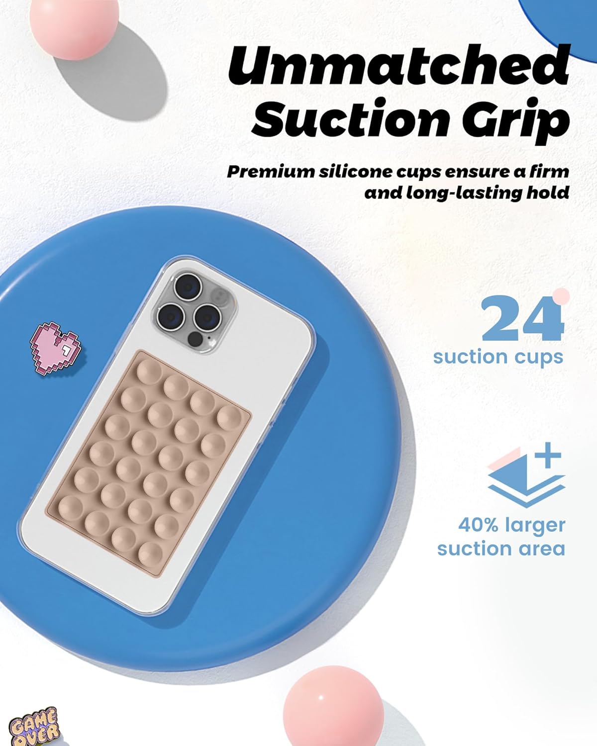 amBand Magnetic Suction Phone Mount Trendy Stocking Stuffers for Men Women Dad Mom Adults, Removable Brown Octo Cup Buddy Sticky Holder for Hands-Free Selfie/Video, Milk Tea