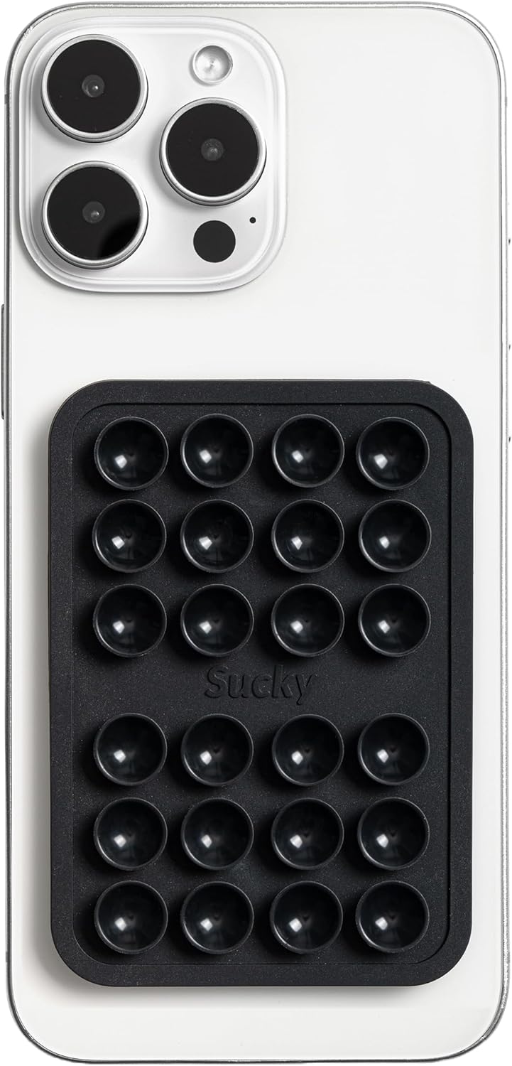 SUCKY Silicone Suction Phone Case Adhesive Mount - Anti-Slip Holder, Hands-Free Fidget Toy, Phone Accessory for iPhone and Android (Deep Black, Magnetic)