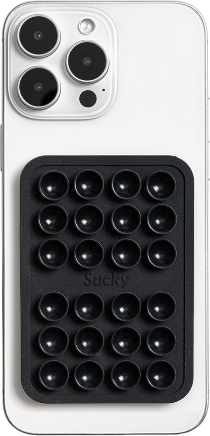 SUCKY Silicone Suction Phone Case Adhesive Mount - Anti-Slip Holder, Hands-Free Fidget Toy, Phone Accessory for iPhone and Android (Deep Black, Magnetic)