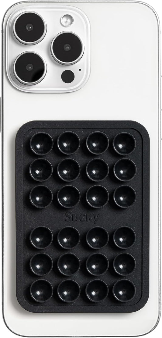 SUCKY Silicone Suction Phone Case Adhesive Mount - Anti-Slip Holder, Hands-Free Fidget Toy, Phone Accessory for iPhone and Android (Deep Black, Magnetic)