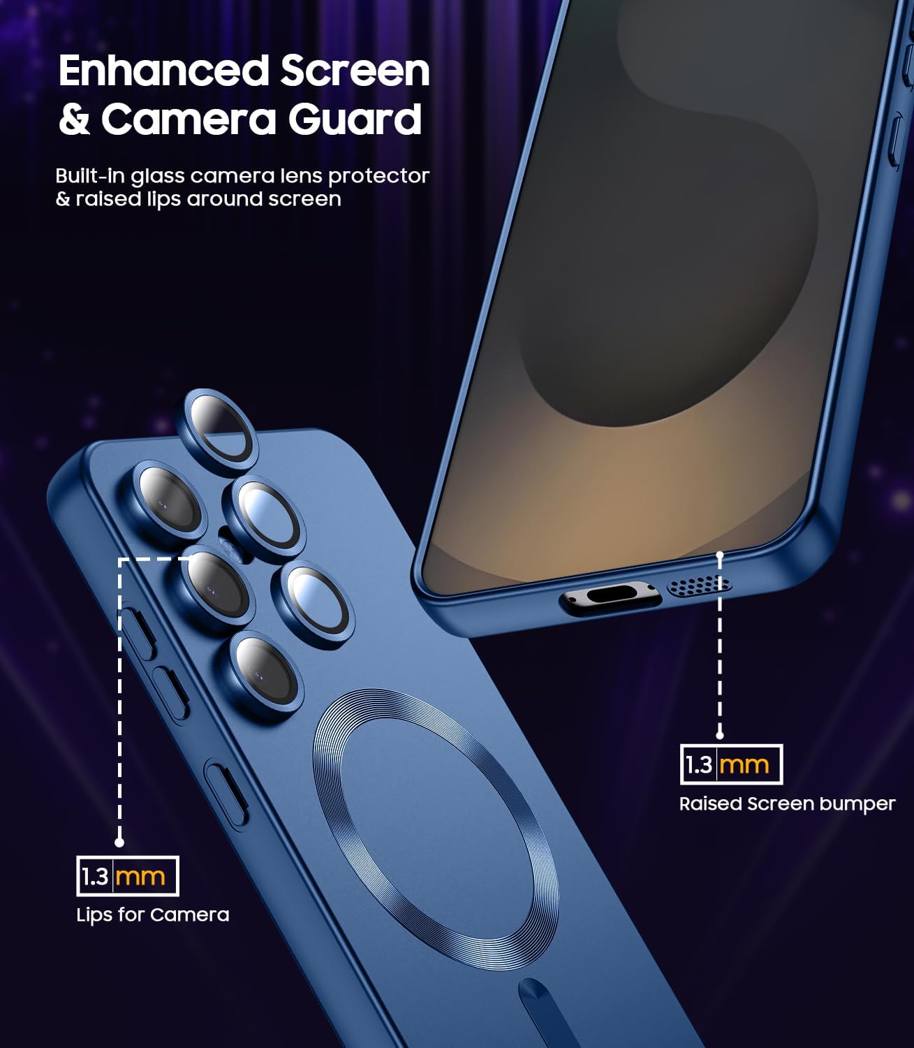 Magnetic for Samsung Galaxy S25 Plus Case [Compatible with MagSafe][Built-in Camera Lens Protector] Slim Soft Silicone Bumper Shockproof Metallic Luster Phone Shell (Blue)