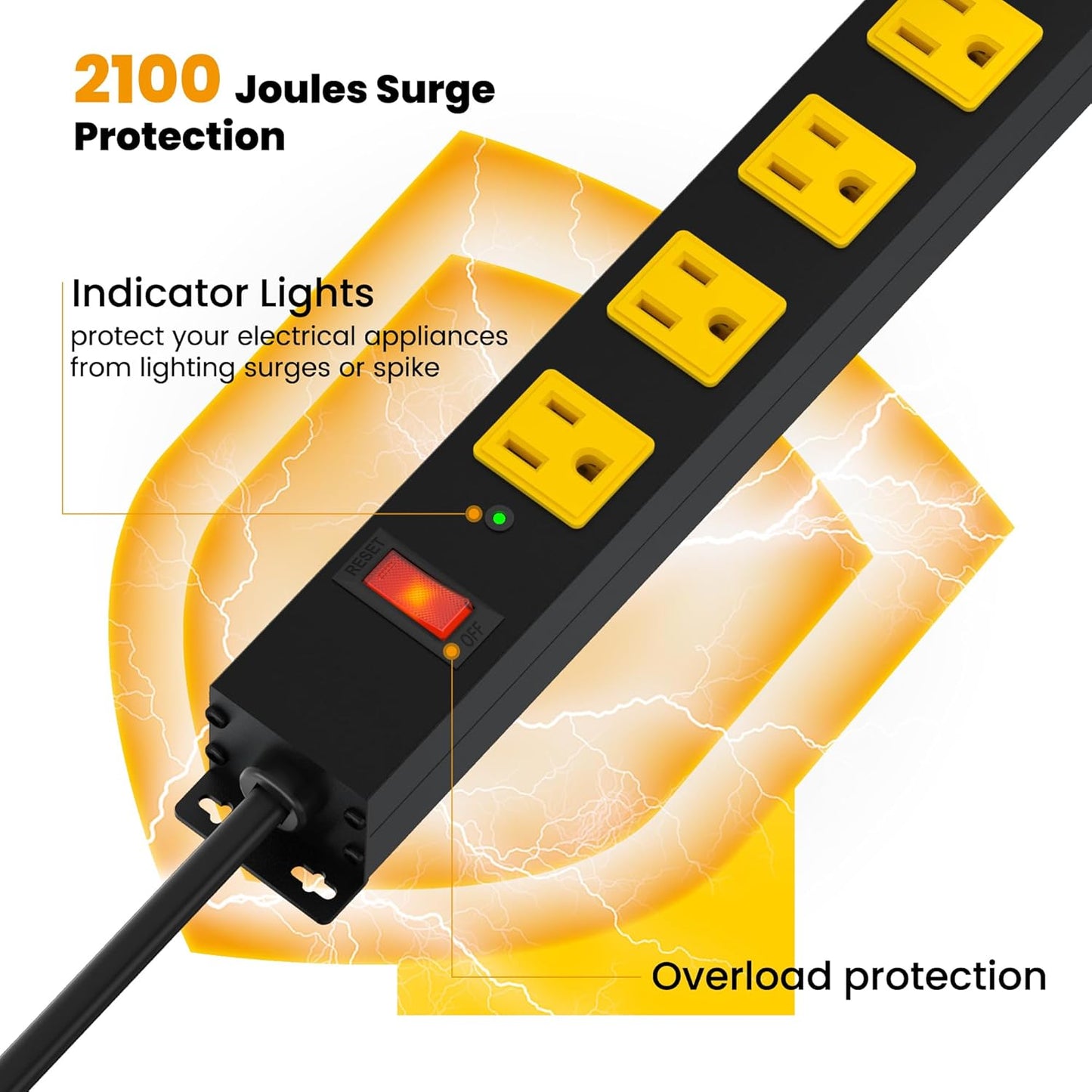 Metal 12 Outlet Mountable Power Strip, Surge Protector Heavy Duty Cord Wide Spaced and Wall Mount Metal Powerstrip for Outdoor, Desk, Garage, Industrial, Shop and Indoor (15ft)