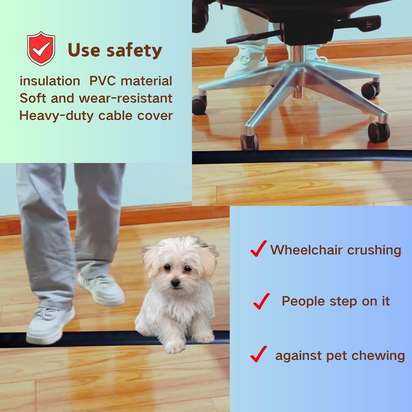 3.3ft Self Adhesive Floor Cord Cover,Heavy Duty Soft PVC Cable Protector and Extension Cord Hider,Cord Management System to Hide Wires on Floor,Cable Cavity:0.61" (W) x 0.32" (H) Black