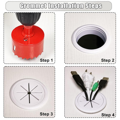 6PCS Desk Grommet, 2 Inch(50mm) Cable Hole Cover for Office and Home Table, Desktop Wiring Management and Protection (White, 6pc)